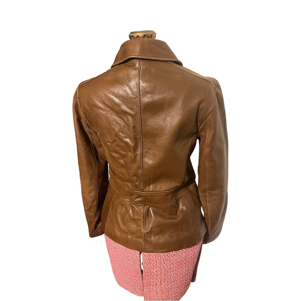 Ann Taylor Genuine Leather Brown Zip Jacket Classic Tailored Size S - Picture 3 of 12
